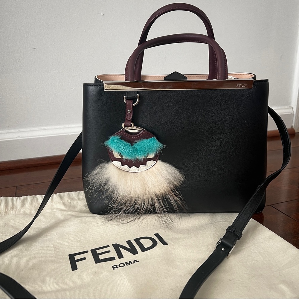 Fendi Black Leather Mini Monster Eye 2Jours Tote Bag